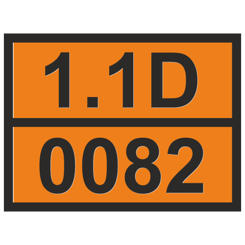 Табличка опасный груз 1.1D-0082 Взрывчатое вещество, бризантное, тип В